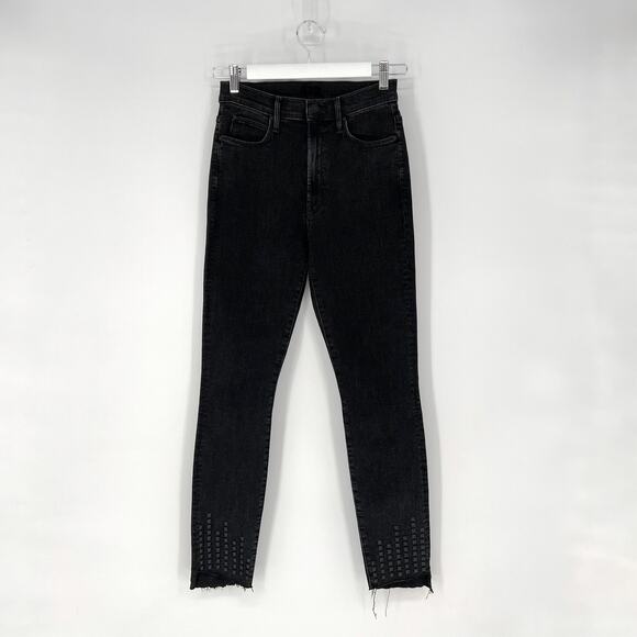MOTHER The Stunner Zip Ankle Jeans Women’s Size 26 Wrong Side Fray Hem Studded - Picture 2 of 10